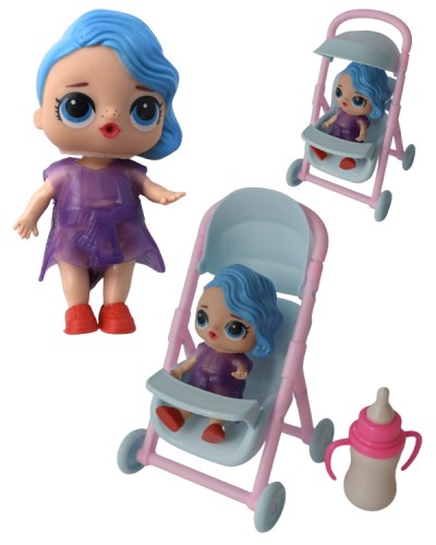 Кукла типа L с коляской и бутылочкой, размер коляски 12х13х8см. Продается по шт. Цена за 1 шт.